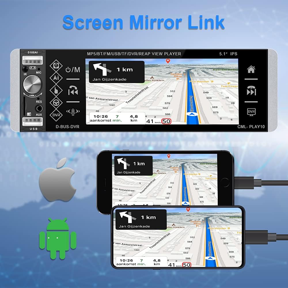 1 Din Bluetooth Touchscreen Car Stereo with Backup Camera I135102