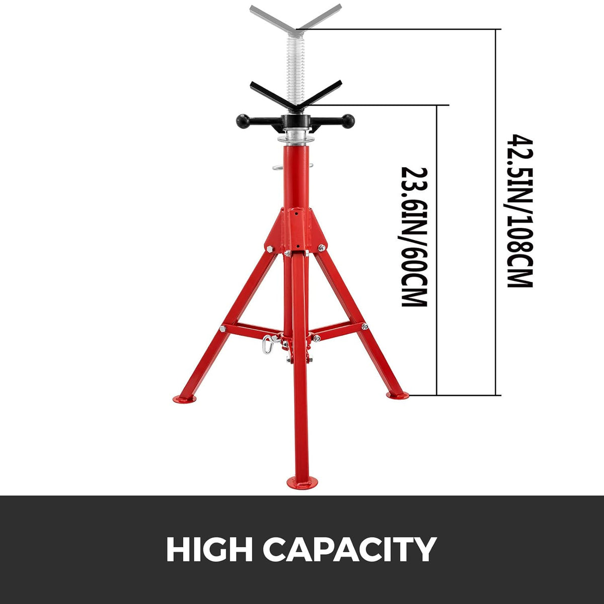V Head Pipe Stand, Adjustable Height 24-42, 2500 lb. Load Capacity, Carbon Steel R7189