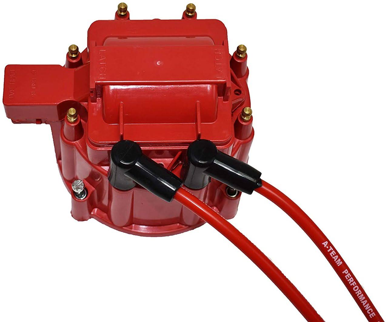 HEI Distributor 65K Coil Complete with 8mm Red Silicone Spark Plug Wires and Battery-Pigtail Harness Kit X245782