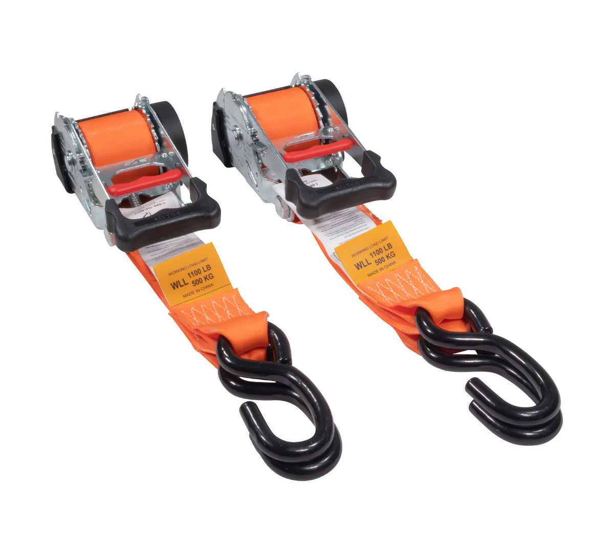 (4 Pack) Orange 2" x10' Auto Retract Ratchet Straps with Zinc Coated S Hook Tiedowns U268