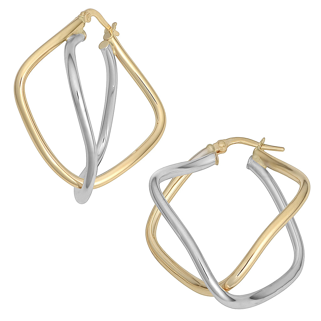 Two-Tone Gold Double Diamond-Shaped Hoop Earrings W27403