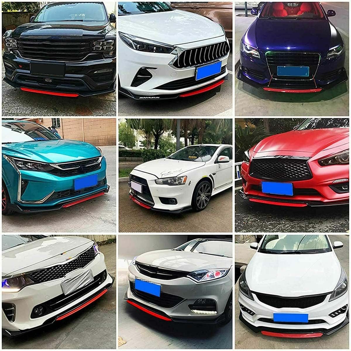 Glossy Black Red Front Bumper Lip Spoiler Splitter Diffuser Body Kits Pack of 2 A1849