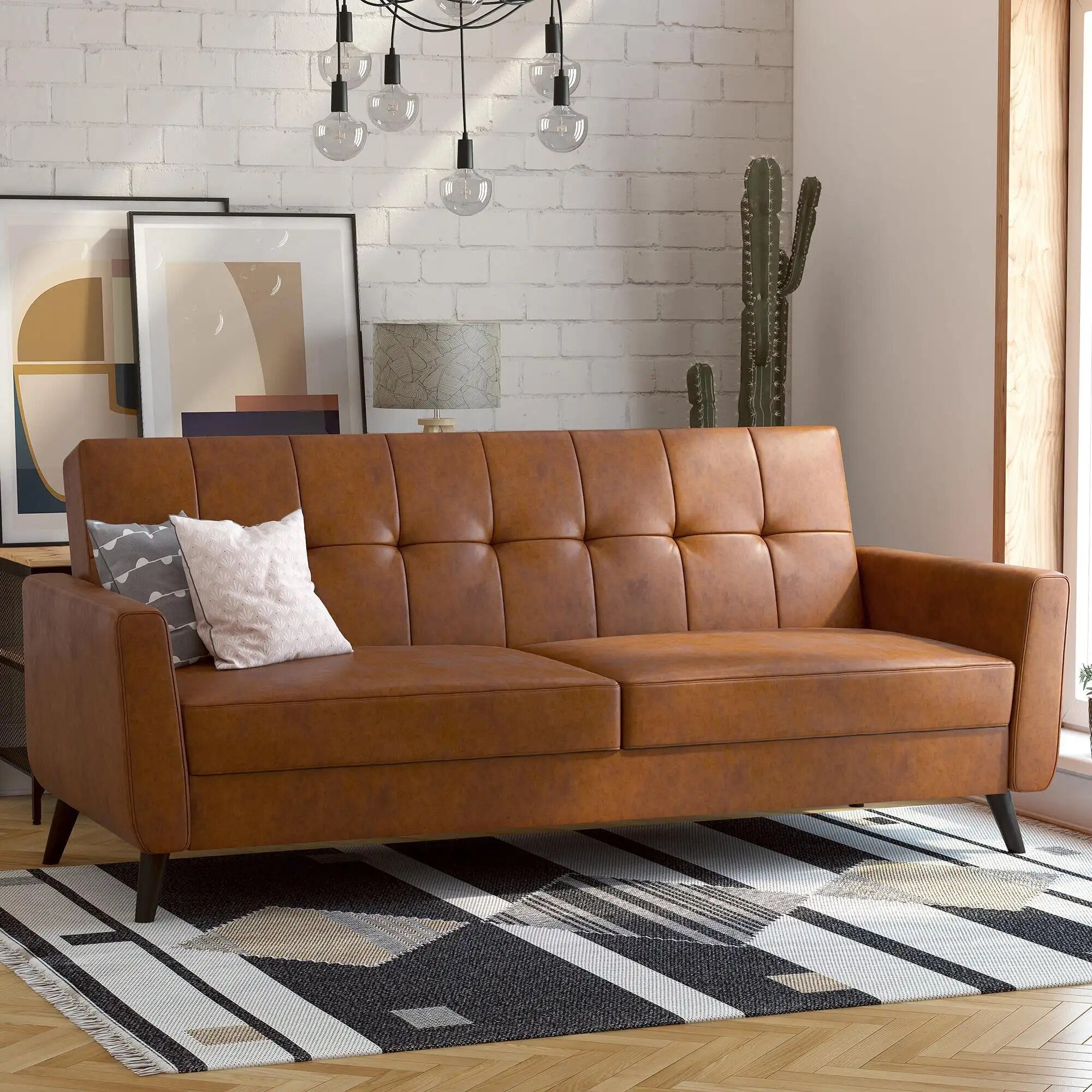 Olive Green Linen Sofa Futon with Storage T497365