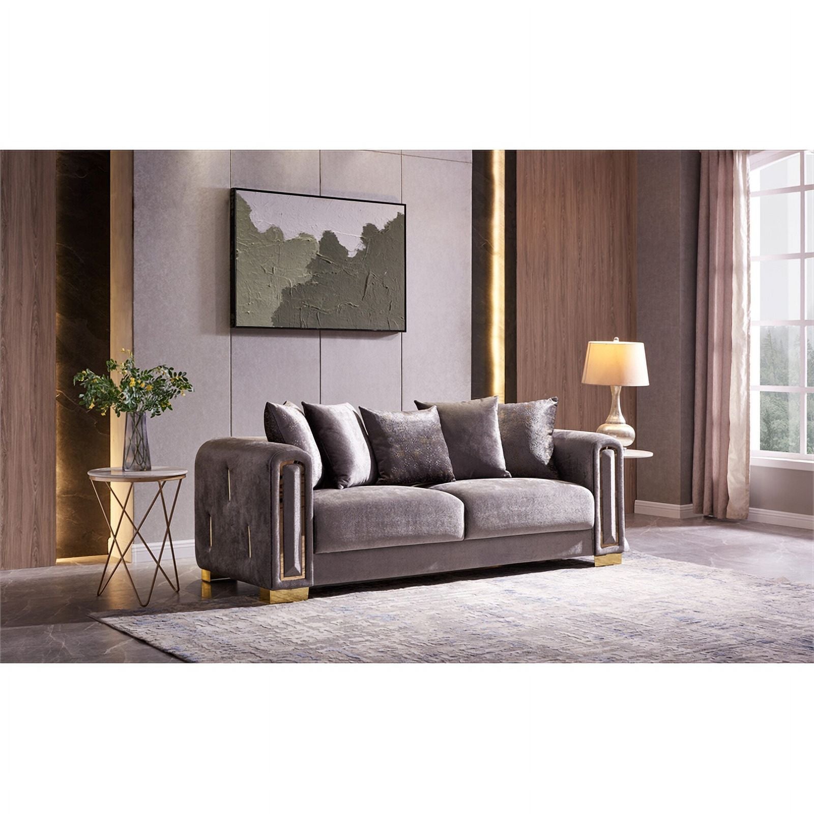 3PC Gray Velvet Living Room Set V576