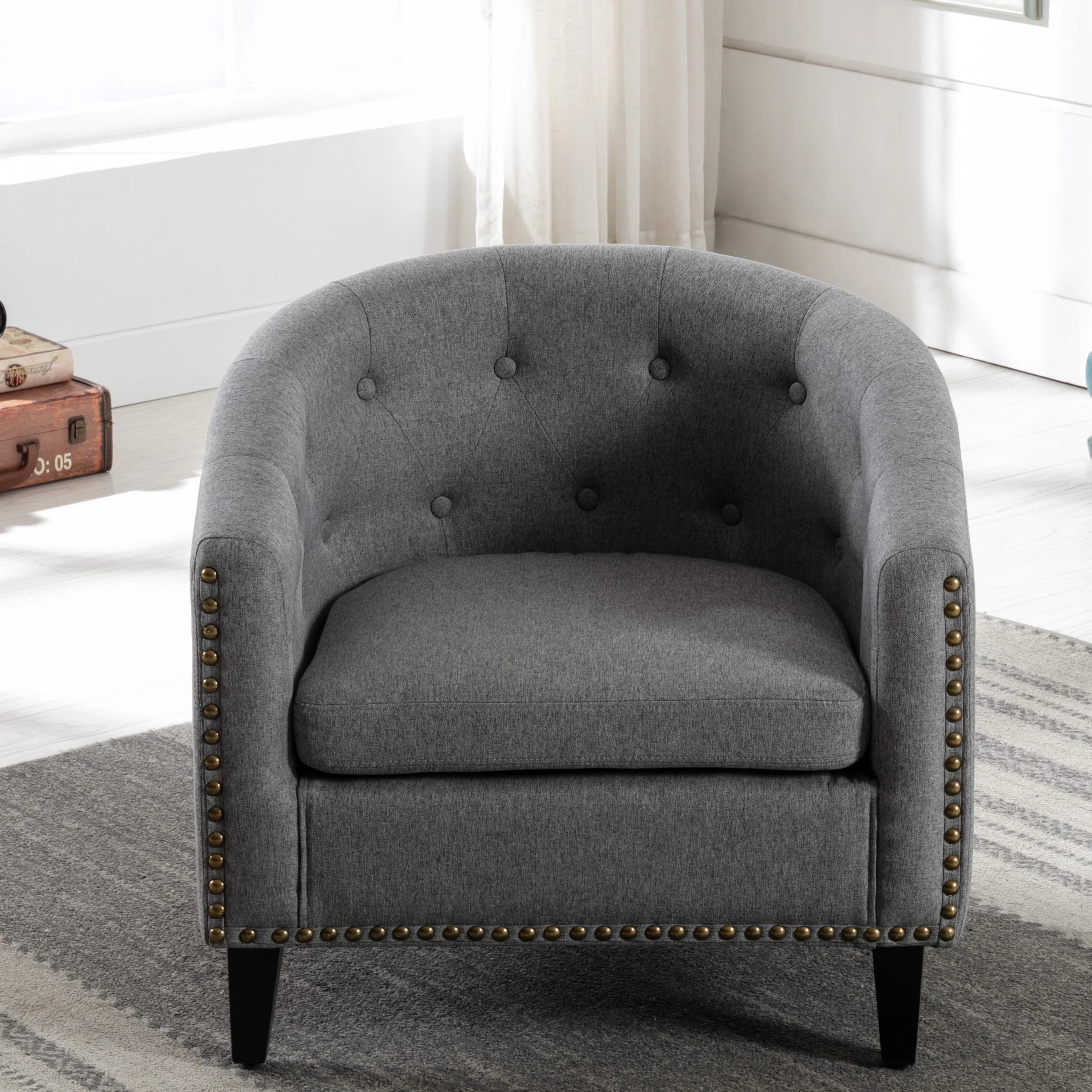 Linen Fabric Tufted Barrel Chair D490383