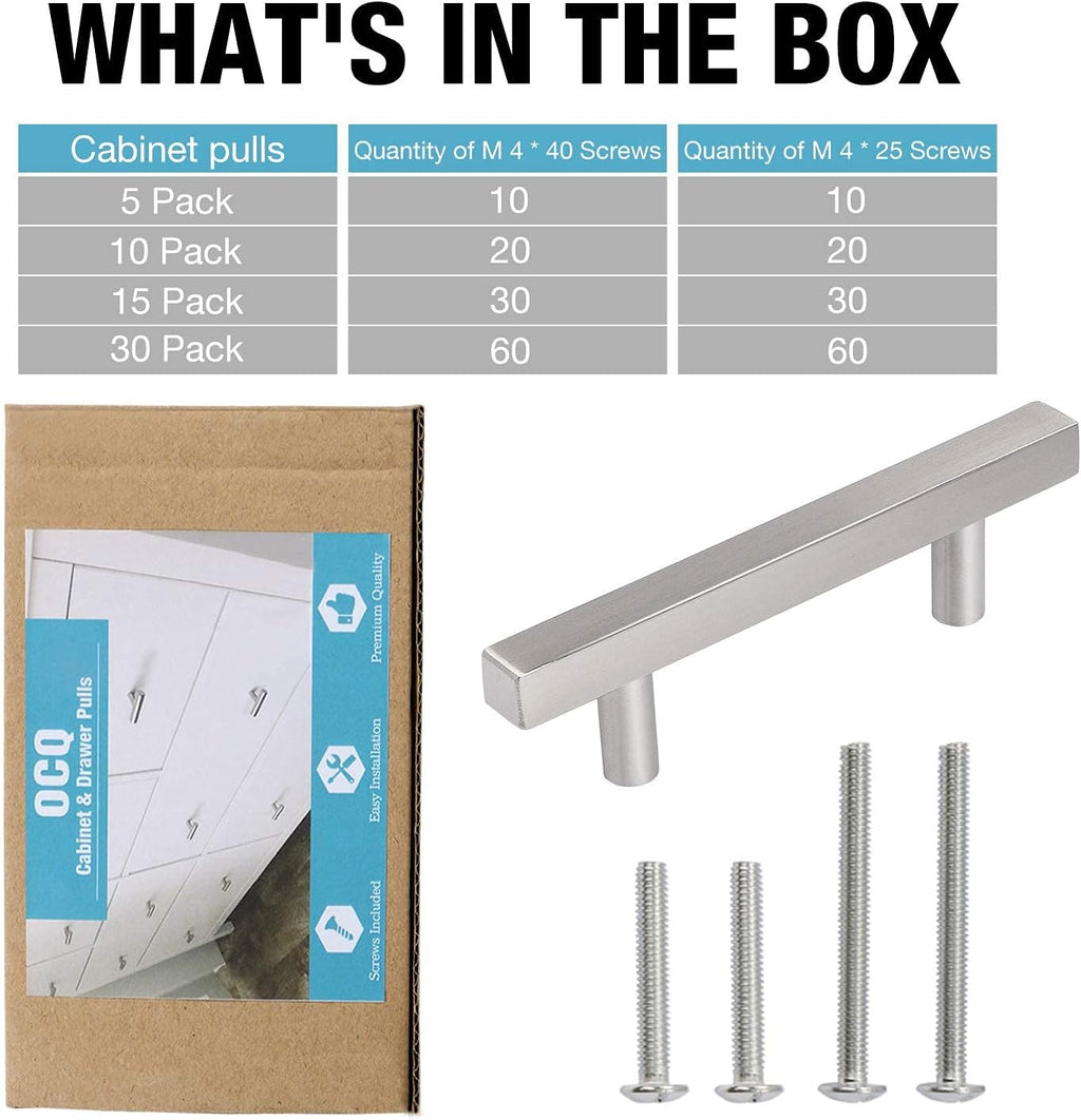 30 Pack Stainless Steel Square Drawer Pulls Brushed Nickel 5 Inch Hole Centers M8476