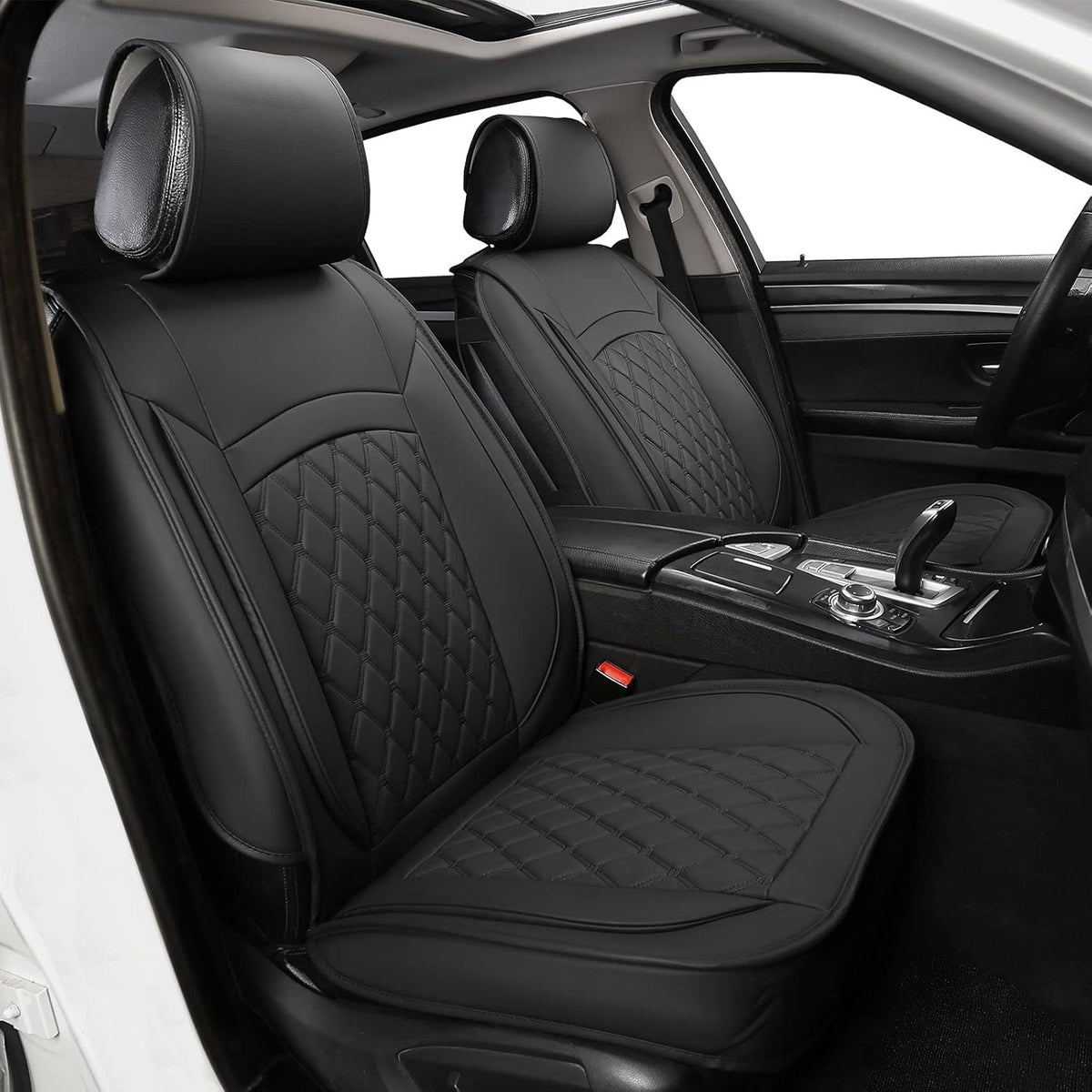 Black Leather Car Seat Covers with Backseat Storage U154