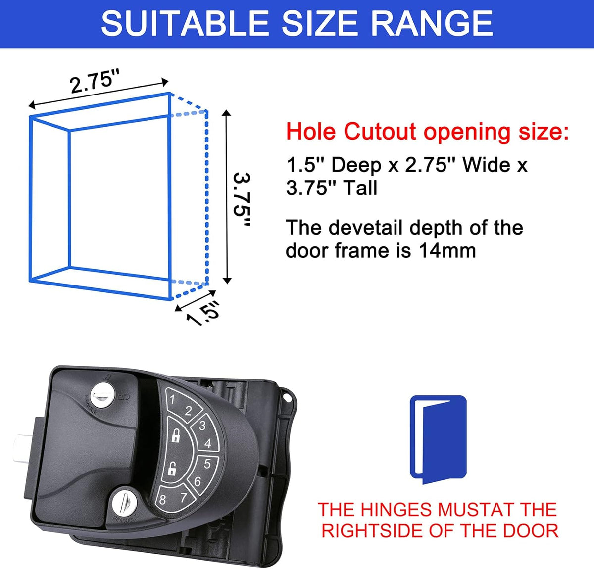 RV Keyless Entry Door Lock with Backlit Keypad and 2 Key Fobs F657