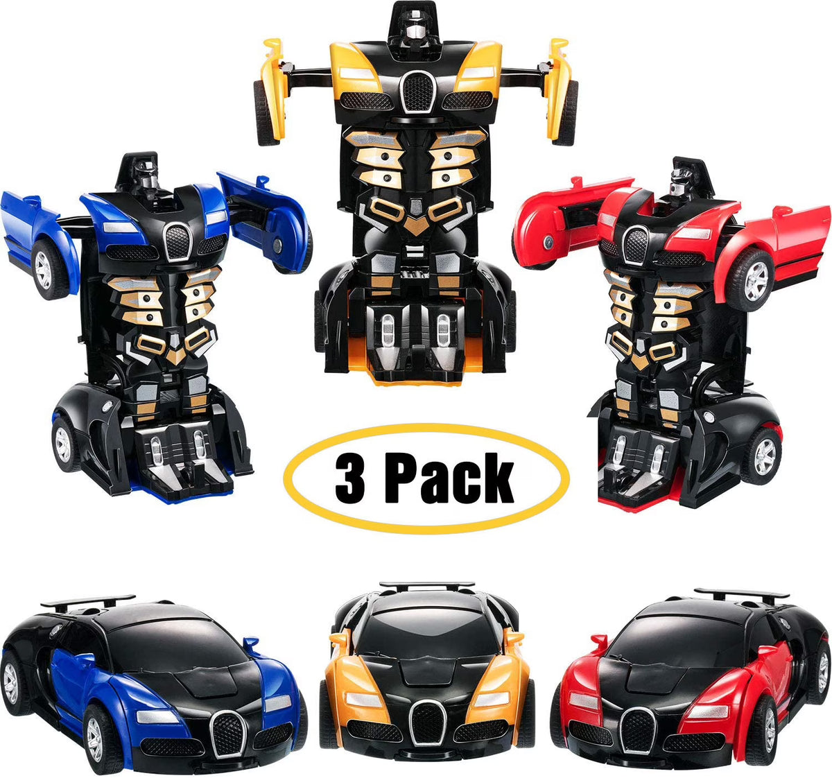 3 Pack 2 in 1 Deformation Robot Car Toy Q799007