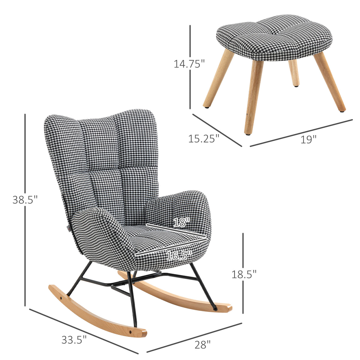 Upholstered Wingback Glider Rocker with Ottoman Set D737968
