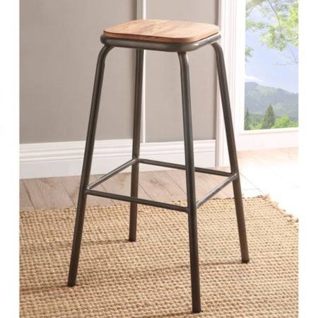 Gray Metal Frame Wooden Bar Stool Q752431