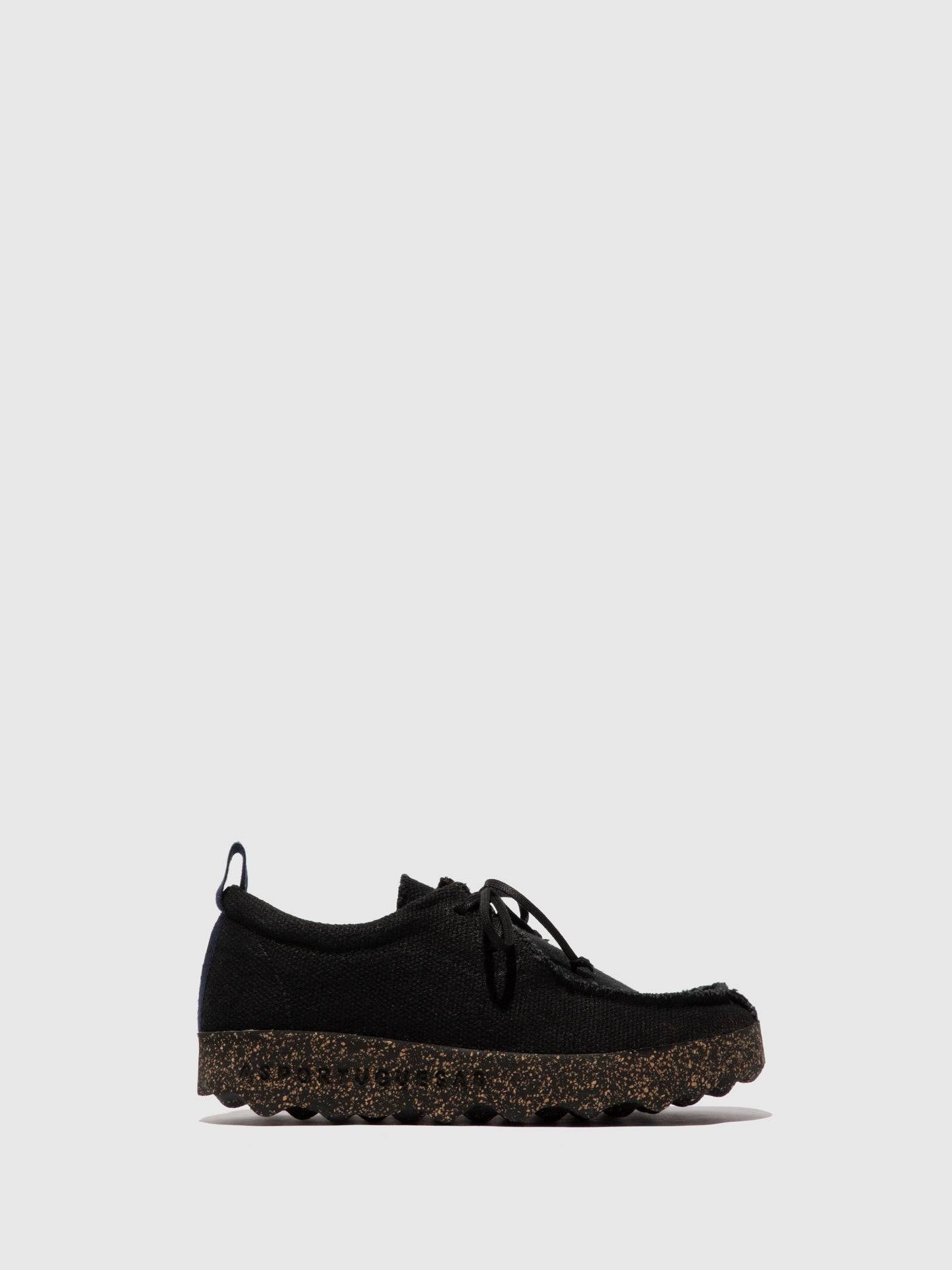 Black Recycled Linen Lace-Up Trainers B10613