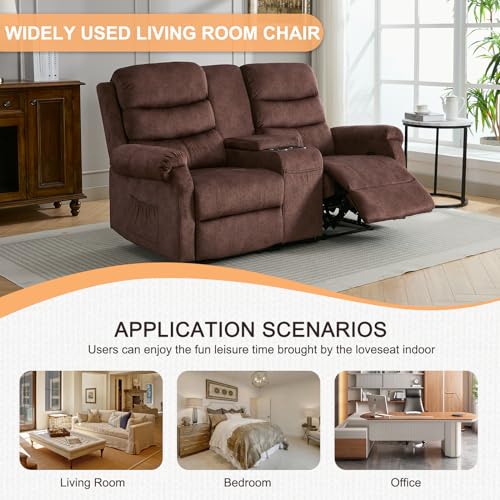 Grey Linen Manual Loveseat Recliner with Storage Console F3942