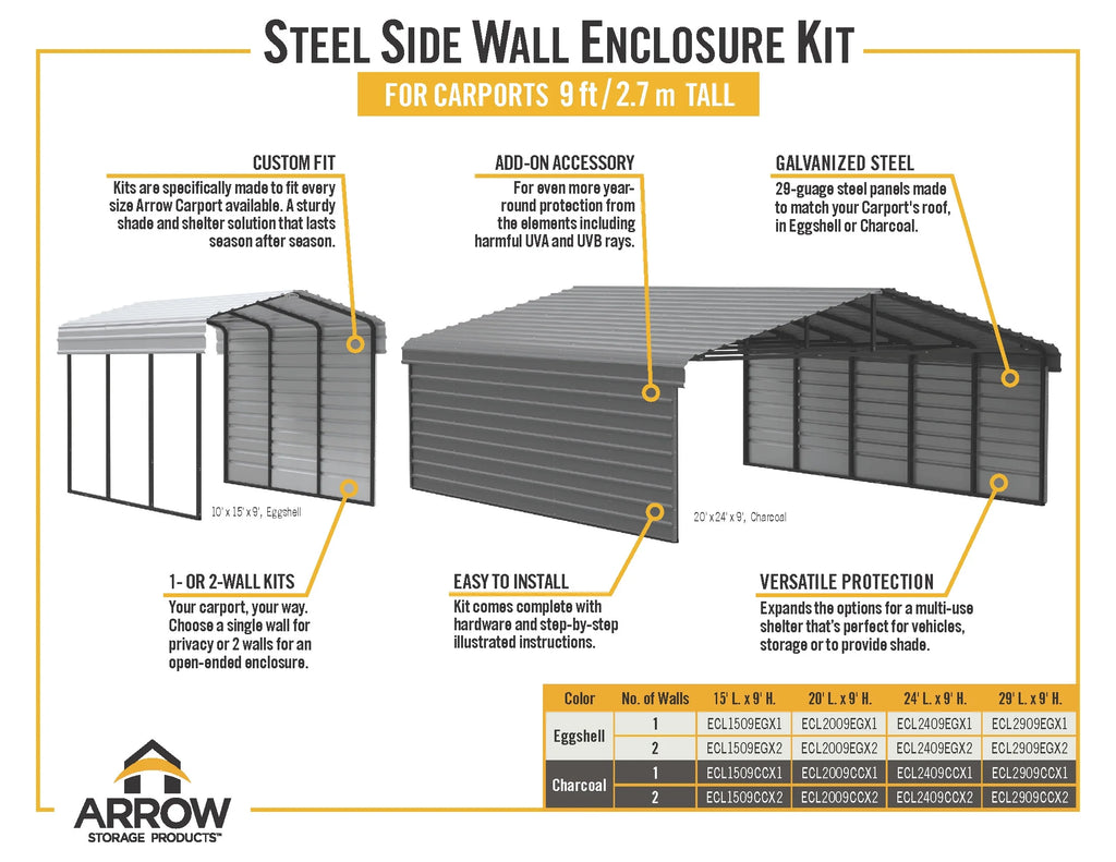 Galvanized Steel Carport Kit, 10' x 20' x 9' F33668
