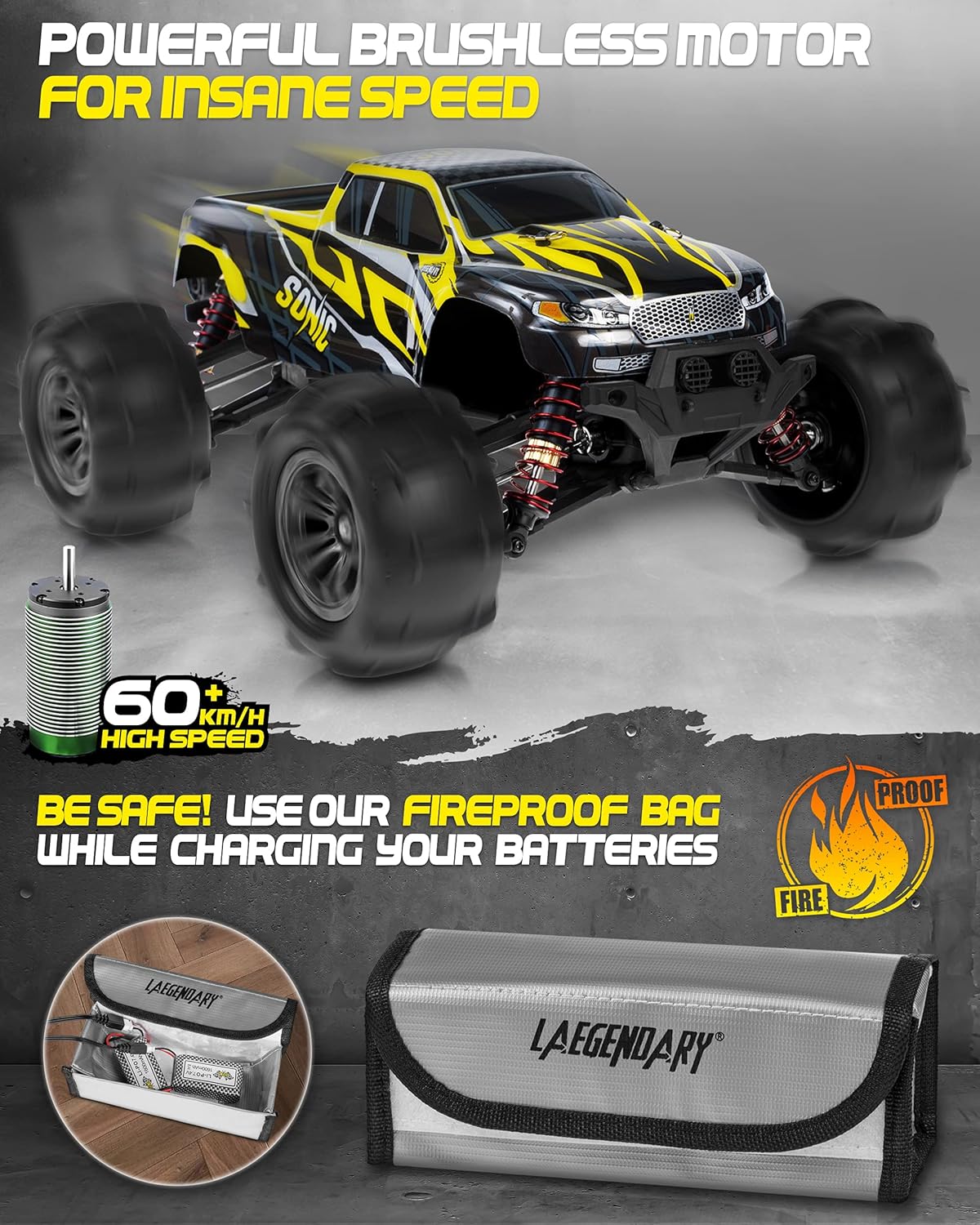 Black Yellow 1:16 Scale Brushless RC Car C575