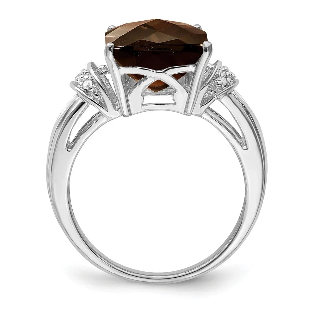 925 Sterling Silver Smoky Quartz and Diamond Solitaire Engagement Ring Size 7 V747811