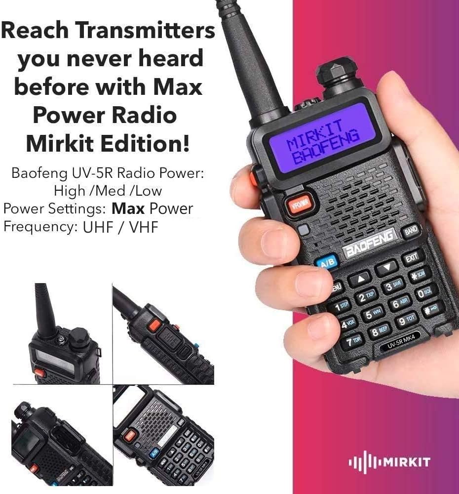 8 Watt Max Power Two Way Radio with Battery 3800 mAh, Handheld Speaker Mic, Programming Cable Y745667