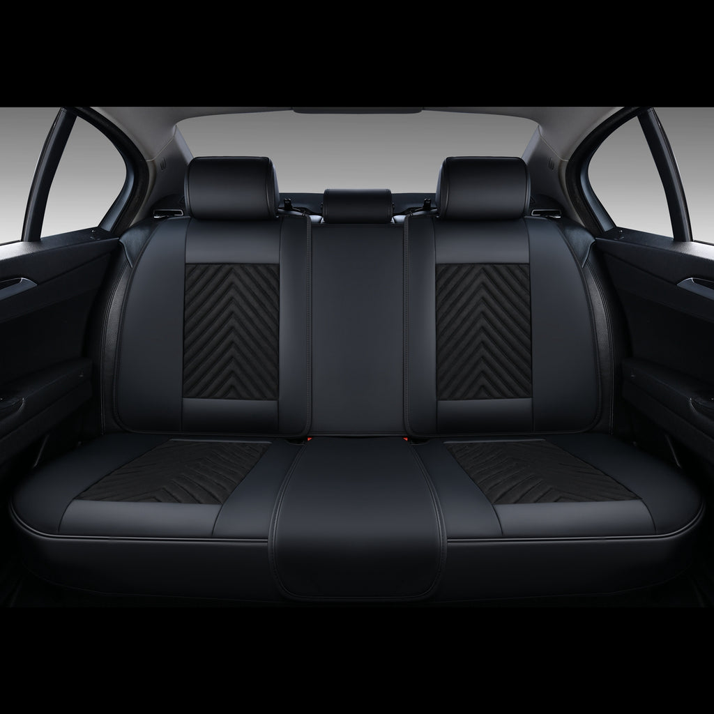 Black Suede and Leather Front and Rear Car Seat Covers, 5 Seats V156