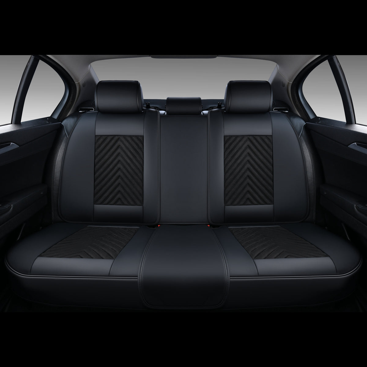 Black Suede and Leather Front and Rear Car Seat Covers, 5 Seats V156