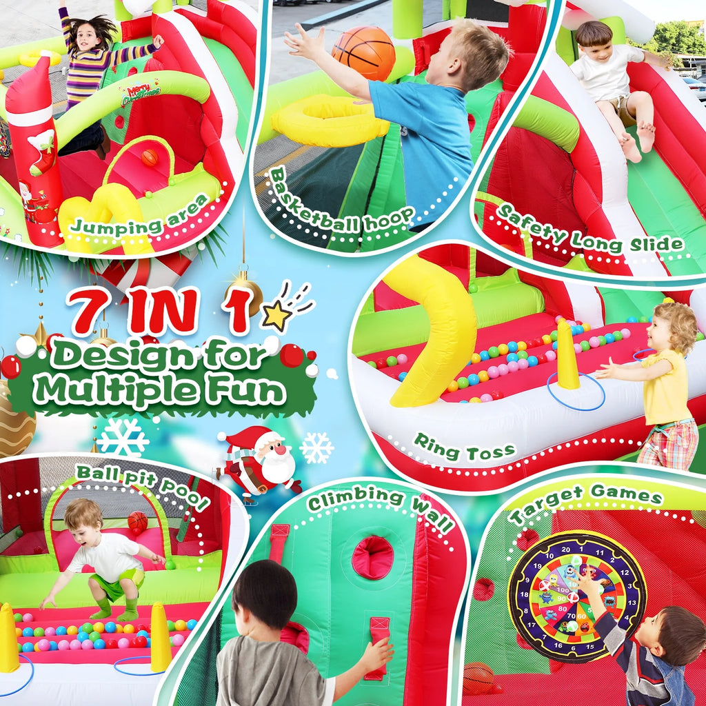 Christmas Jump 'n Slide Inflatable Bouncer with Blower, 130x108x92 inch B879