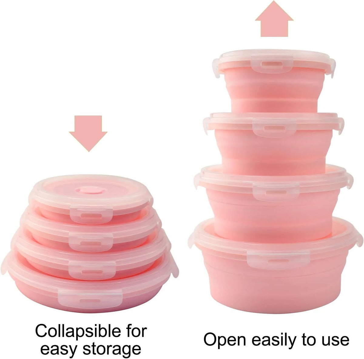 Pink Silicone Collapsible Food Storage Containers, Set of 4 O633631