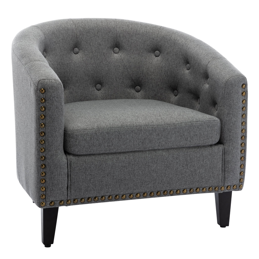 Linen Fabric Tufted Barrel Chair D490383