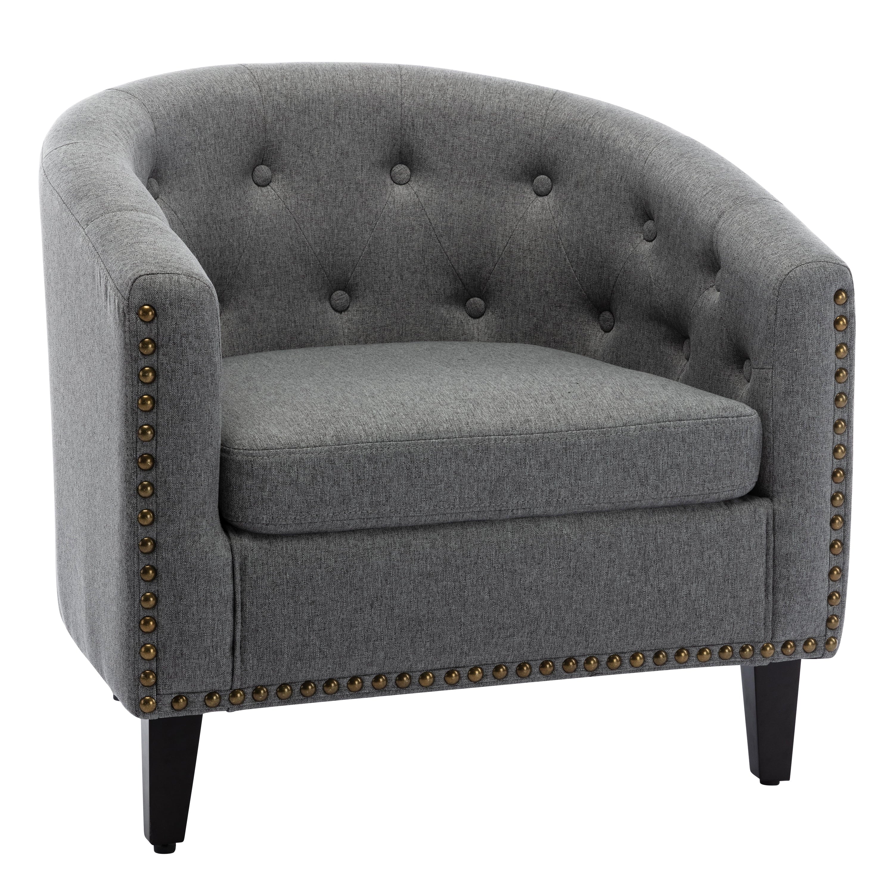 Linen Fabric Tufted Barrel Chair D490383