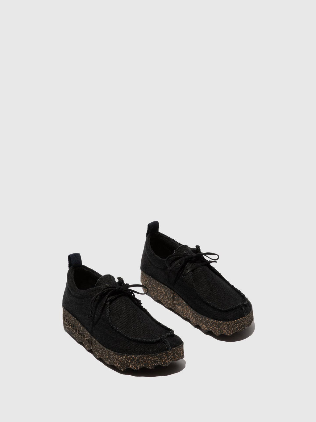 Black Recycled Linen Lace-Up Trainers B10613