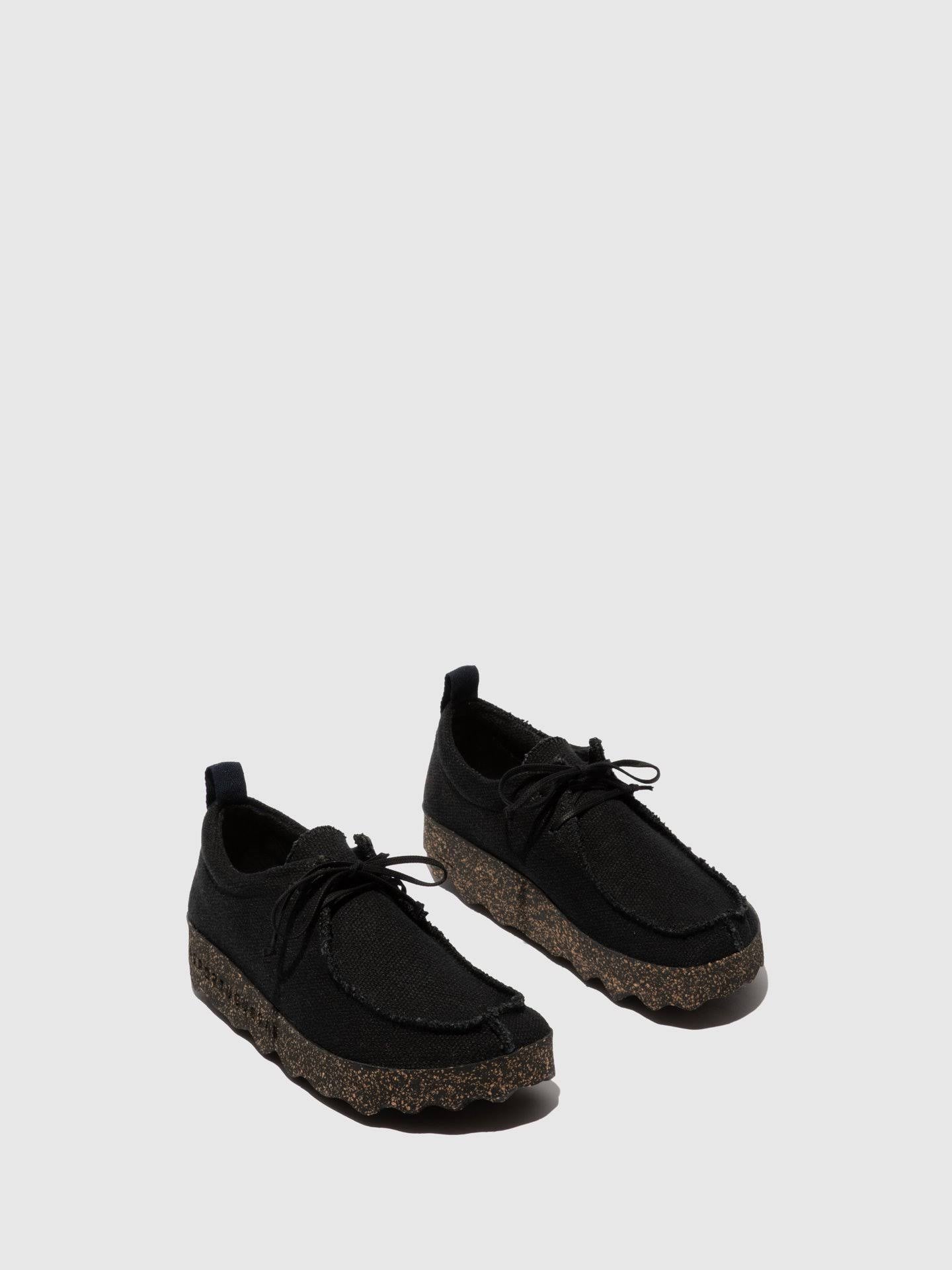 Black Recycled Linen Lace-Up Trainers B10613