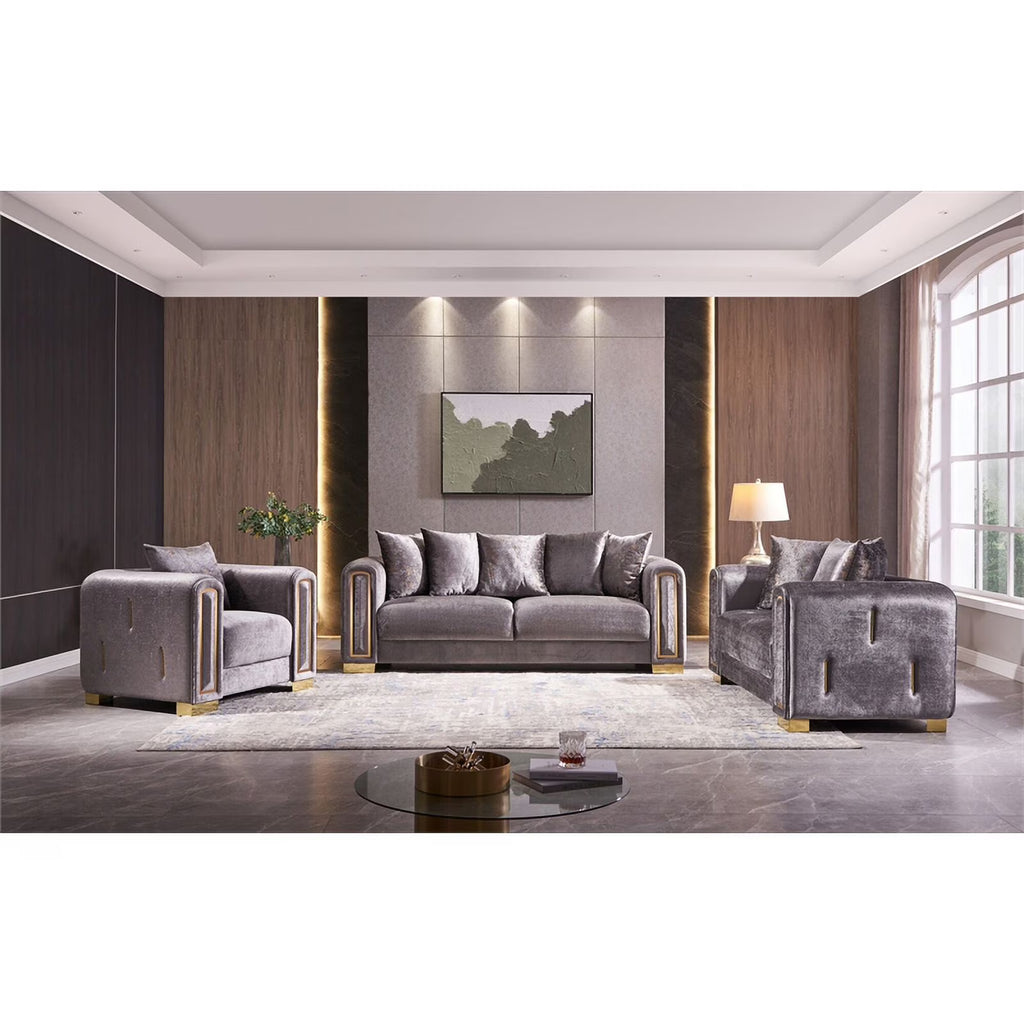 3PC Gray Velvet Living Room Set V576