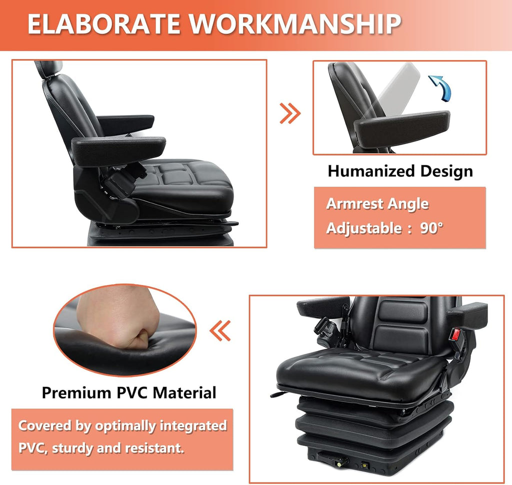 Universal Suspension Forklift Seat with Adjustable Angle Back, Armrest and Safety Belt O202