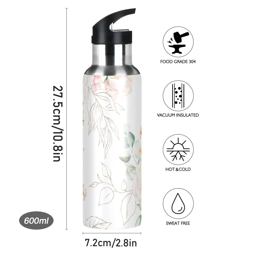 White Roses Stainless Steel Insulated Water Bottle with Straw Lid Z59172