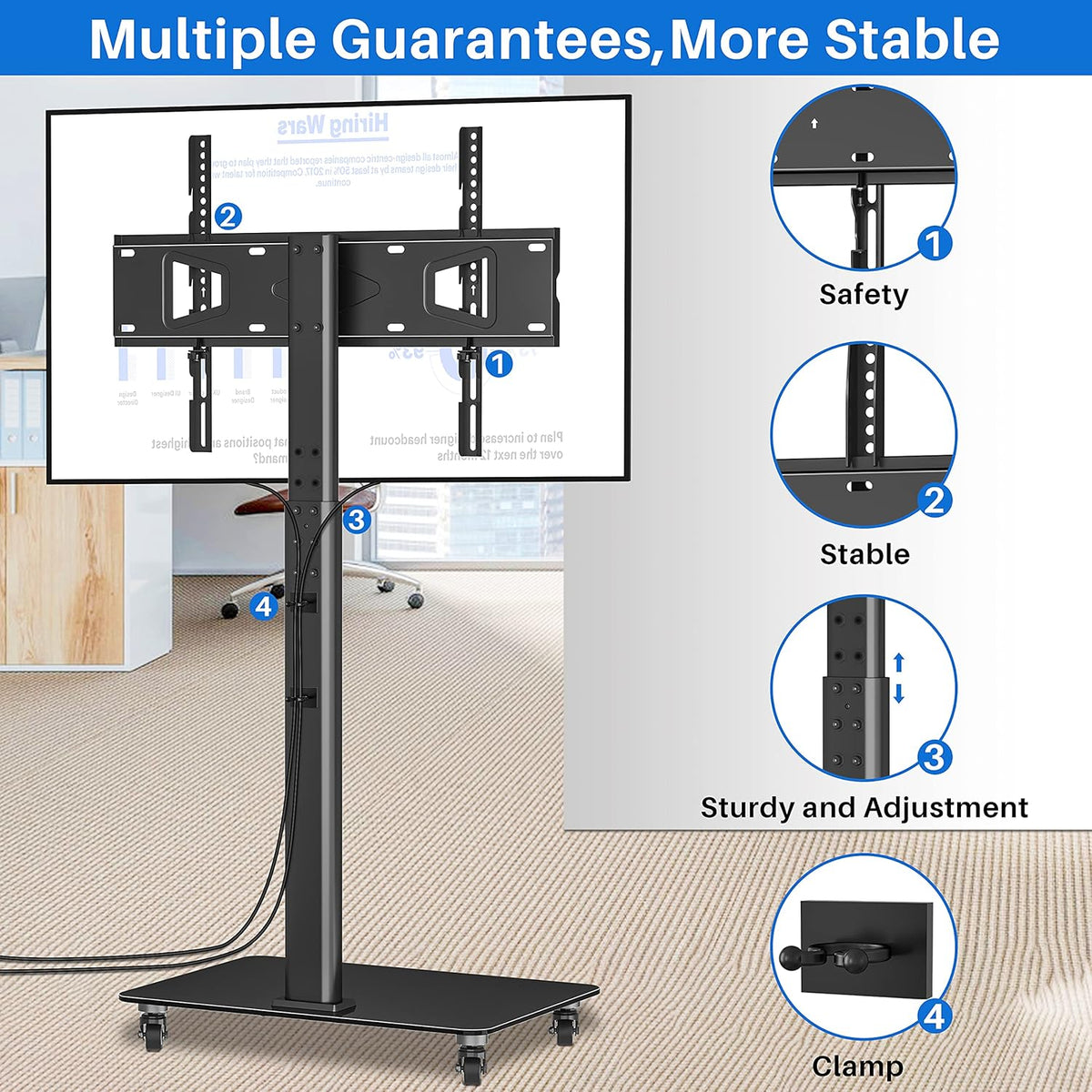 Mobile Tall TV Stand Rolling TV Cart with Wheels, Height Adjustable, Max VESA 600x400mm F884864