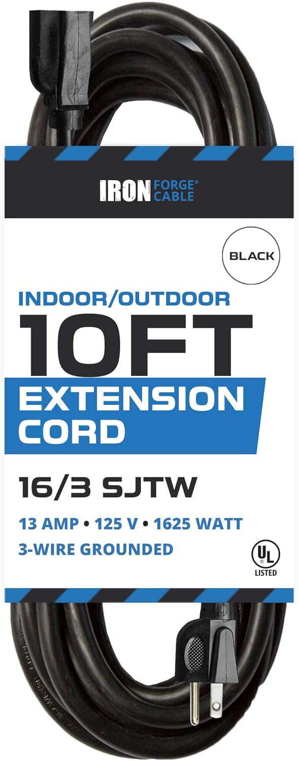 Black 16/3 100 Ft Outdoor Extension Cord with 3 Prong Grounded Plug A996