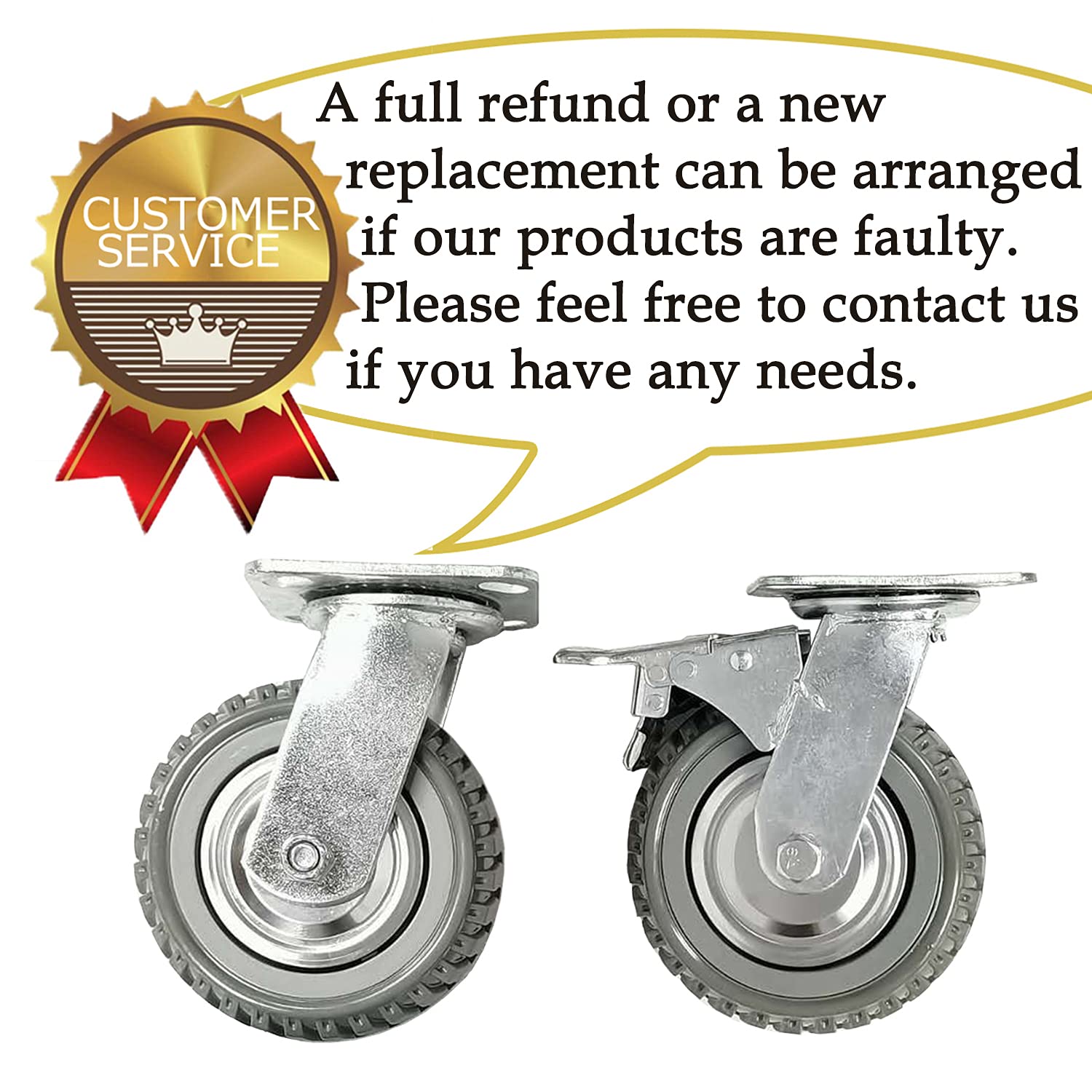 6 Inch Heavy Duty Solid Rubber Swivel Casters with Locking Brakes B491