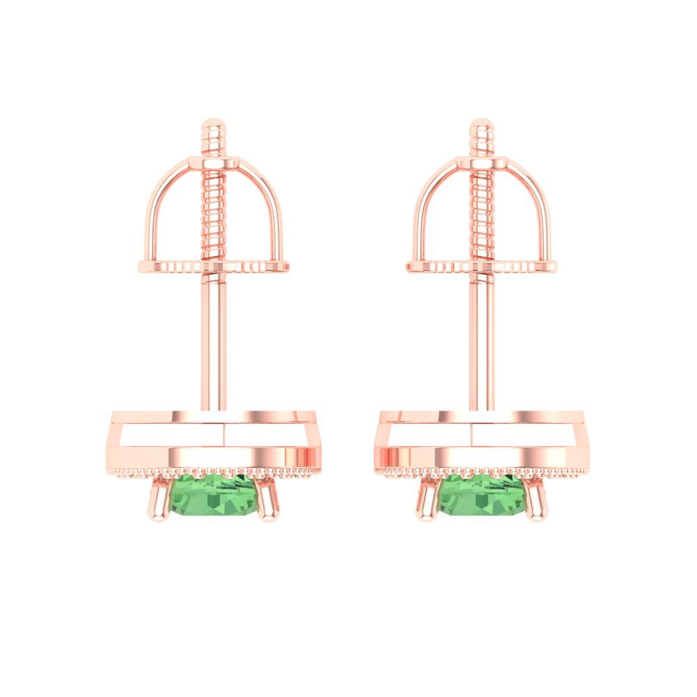Green Simulated Diamond Halo Stud Earrings 18K Rose Gold Screw Back F6056