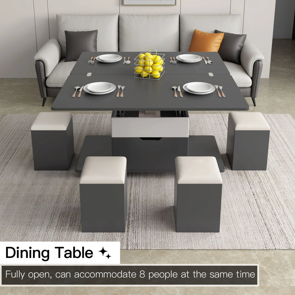 3 in-1 Lift Top Coffee Table with 4 PU Stools E8266