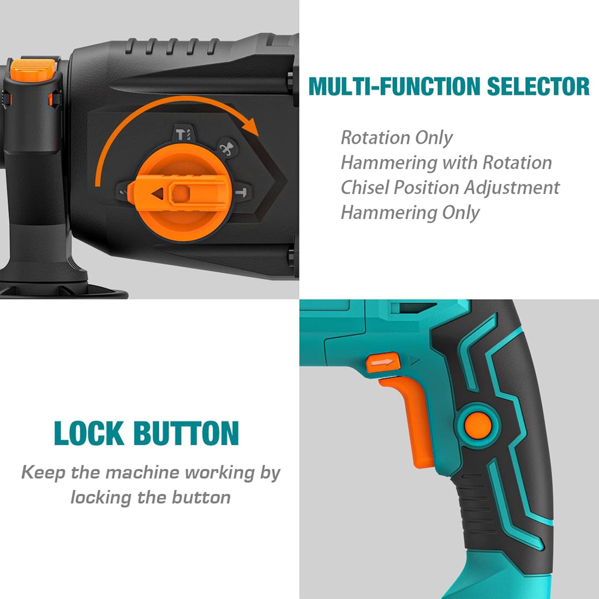 7 Amp 4 Functions Corded Rotary Hammer Drill with Safety Clutch, Including 3 Drill Bits, Flat Chisel, Point Chisel, Carrying Case O97871