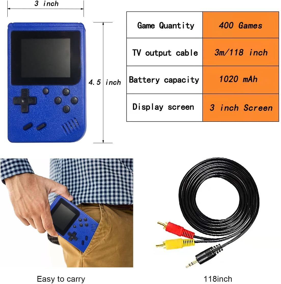 400-in-1 Retro Handheld Game Console with AV Cable F9532