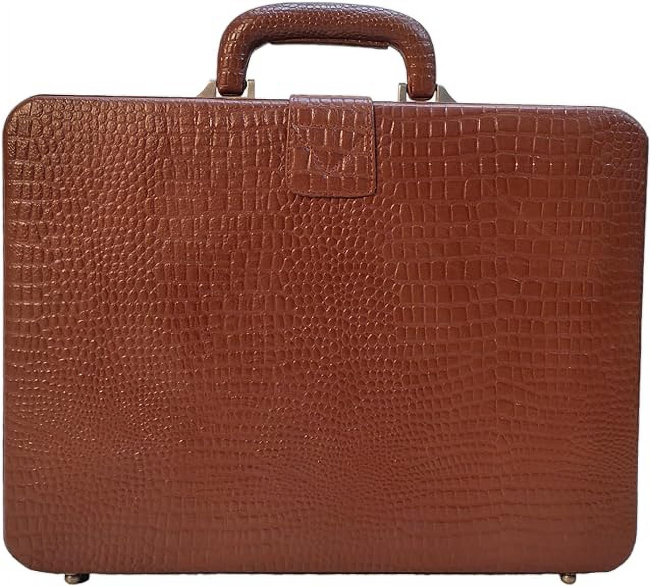Genuine Leather Attache Briefcase 14 Inch Laptop Case (Tan) S439