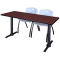 Mahogany Training Table & 2 Grey Stack Chairs D5939