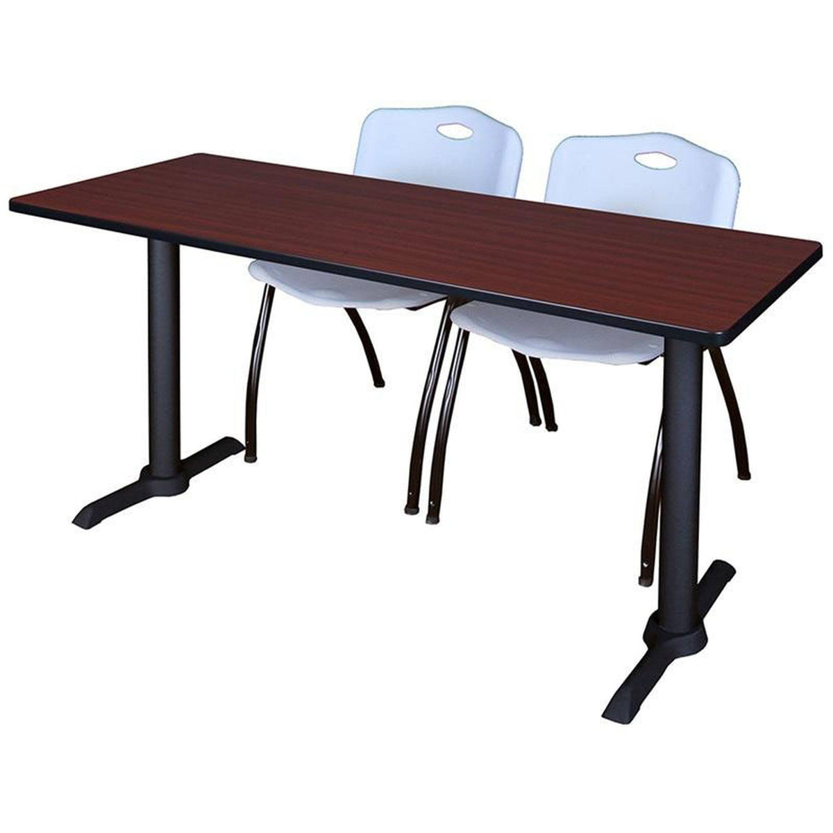 Mahogany Training Table & 2 Grey Stack Chairs D5939