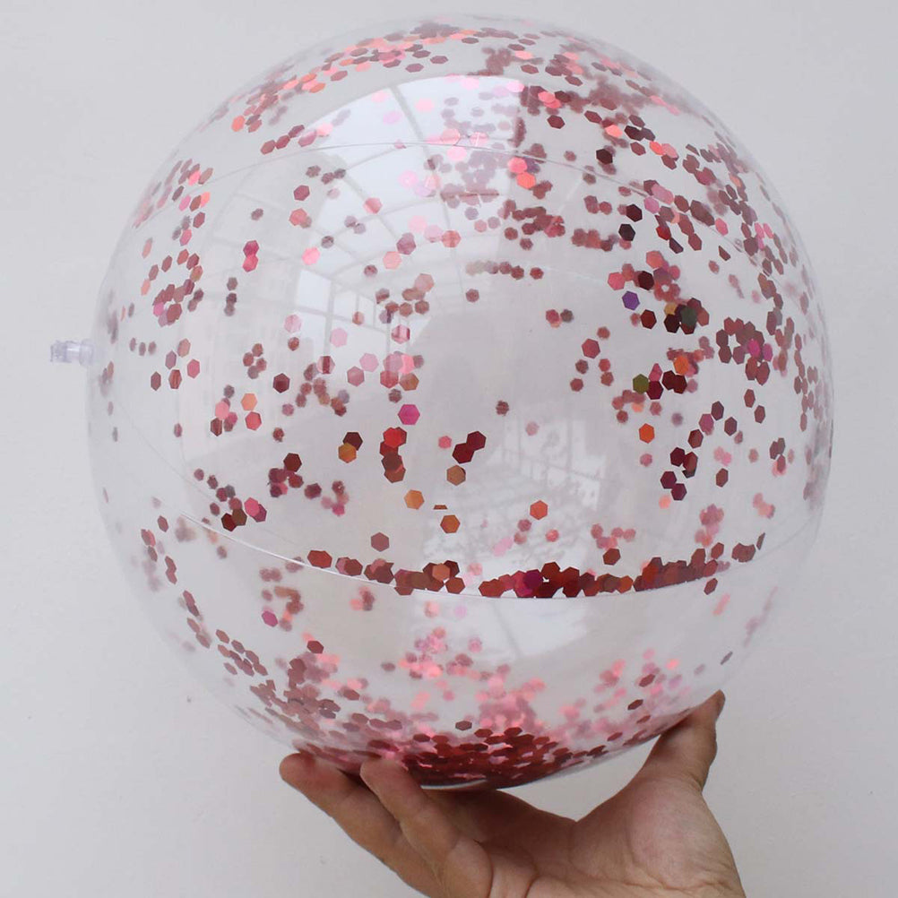 4 pcs Glitter Sequin Beach Balls Round Transparent PVC Balls Inflatable Ball Toys with Pumps B58534