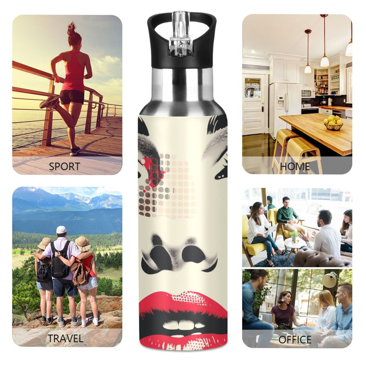 20 oz Insulated Stainless Steel Water Bottle with Straw Lid L69660