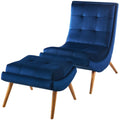 Navy Blue Velvet Accent Side Chair and Ottoman G32959