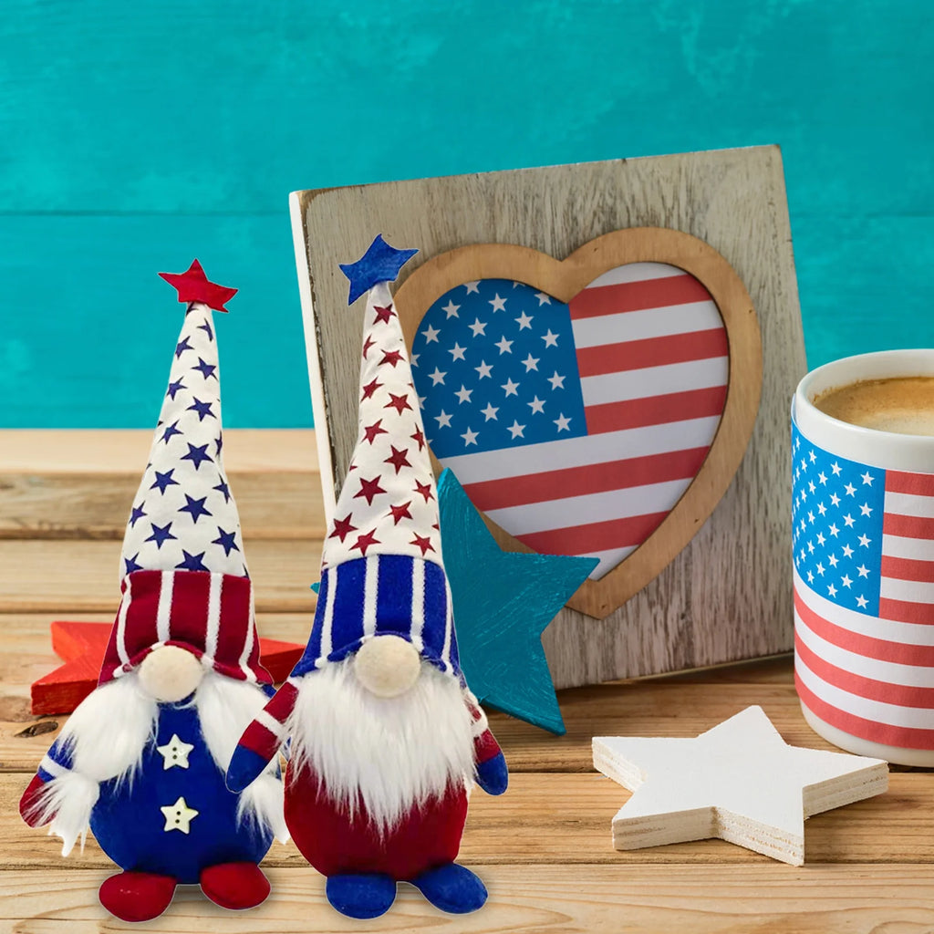 Patriotic 5th of July Gnome, American Independence Day Gnomes, Birth Announcement Memorial Day Elf Dwarf, Scandinavian Ornaments Handmade Plush Doll Stars & Stripes Gnome Home Decorations W886