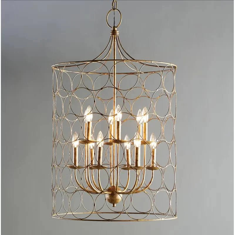 12-Light Candle Style Drum Chandelier Gold P2040