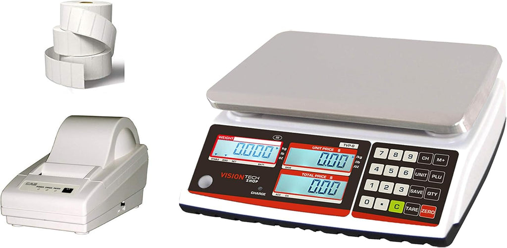 Price Computing Scale with Pole Display, 12lb Capacity, 0.002lb Readability, Thermal Label Printer, 1 Case of Labels M396854