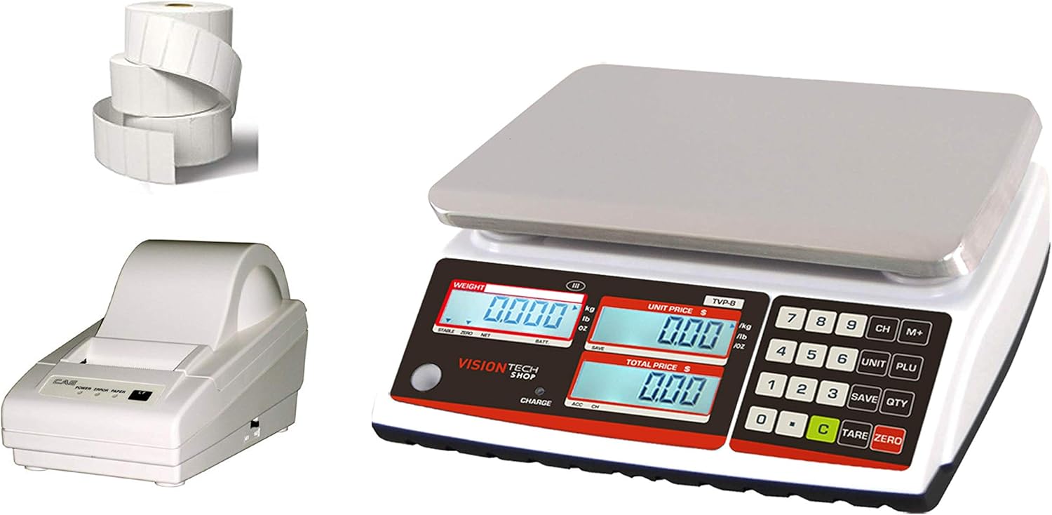Price Computing Scale with Pole Display, 12lb Capacity, 0.002lb Readability, Thermal Label Printer, 1 Case of Labels M396854
