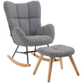 Upholstered Wingback Glider Rocker with Ottoman Set D737968
